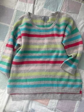 Pure Collection Striped Cashmere Sweater in Gray, Mint & Lemon